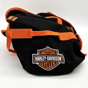 Harley Davidson Motorcycle Backpack Duffel Bag Black Orange Straps Logo Biker